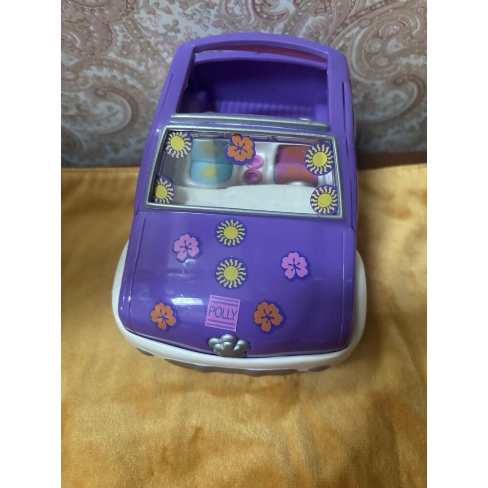 Polly Pocket Purple White Plastic Car Vehicle with Flower Decals